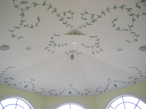 Faux decorations on a ceiling in a sunroom