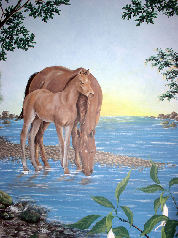 Mural of a horse scene in a child's bedroom